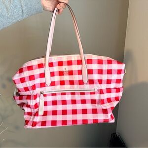 Kate Spade Pink and White Checkered Tote